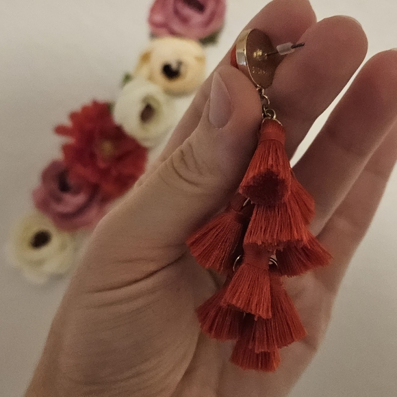 Red and gold tassel earings - Picture 2 of 5